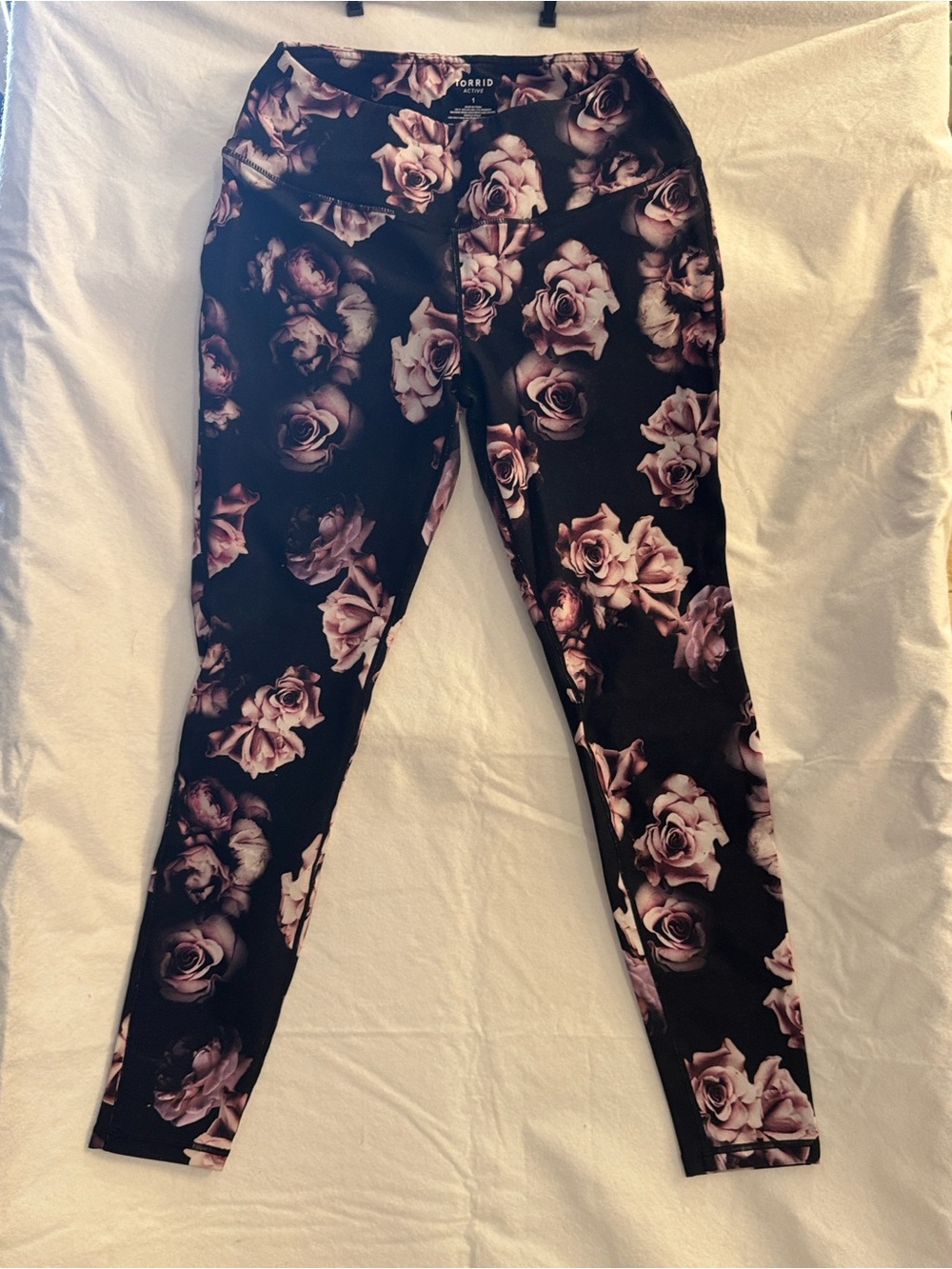 torrid Black Leggings with Pink Rose Print